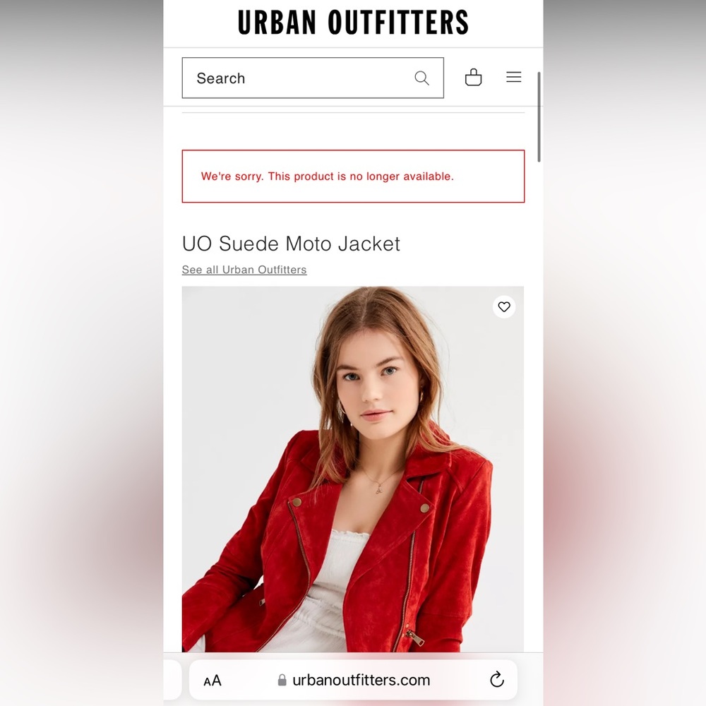 Urban Outfitters Moto Suede Jacket in a rust red color size xs.